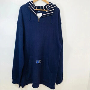 Nautica American Yachting Sweater Men Large 100%% Cotton Hood Navy Blue Oversize
